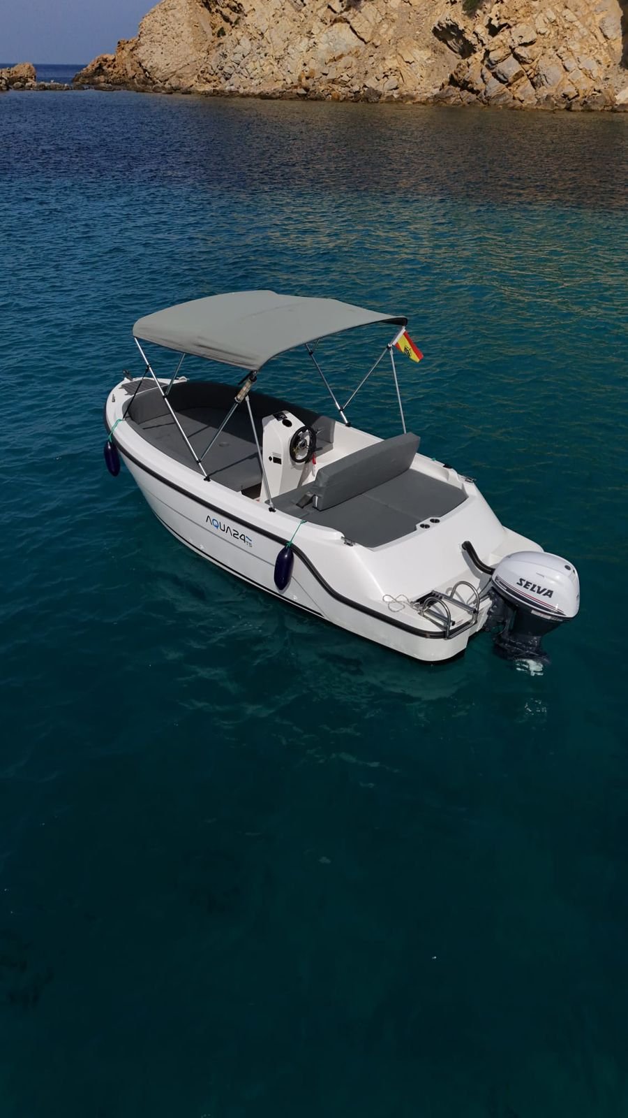 Tempest 700 charter boat in a quiet cove on the south-west coast of Mallorca